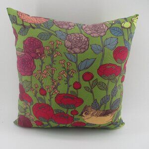 13.5" Green and Red Roses and Bird Pillow.